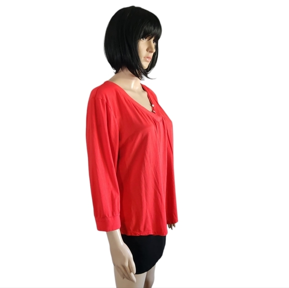 Coco y club red quarter sleeves v-neck top, size XL - Picture 3 of 9